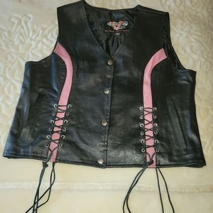 XXL black and pink Vance Leathers Motorcycle vest